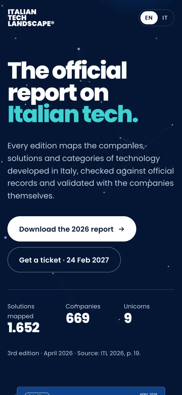 Italian Tech Landscape: on a phone: the hero