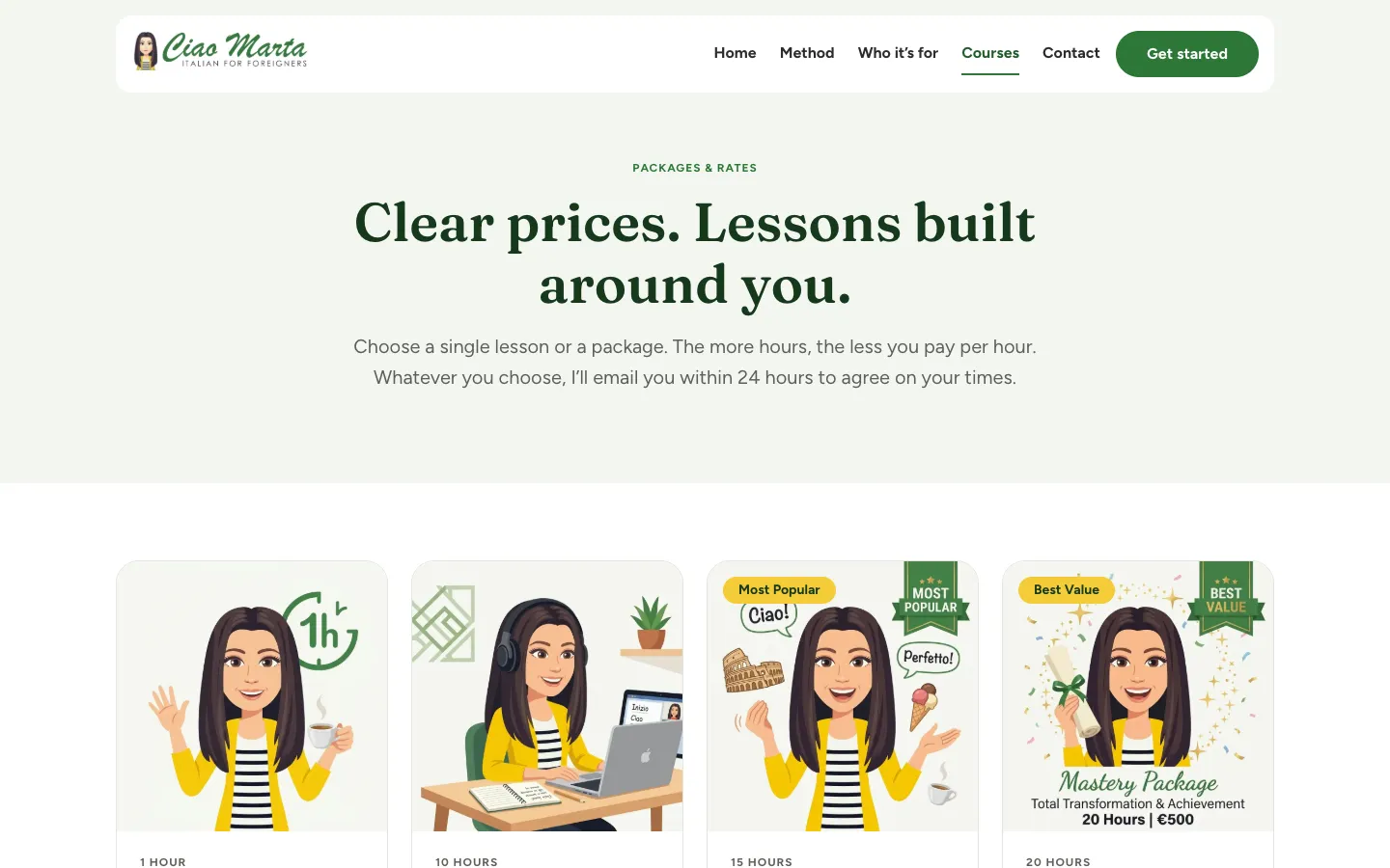 Ciao Marta: packages and rates