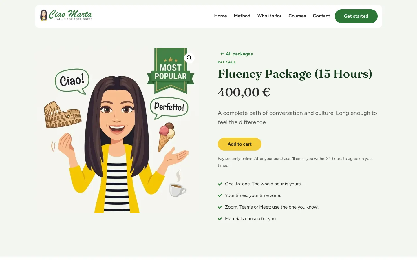 Ciao Marta: buying a package, with woocommerce