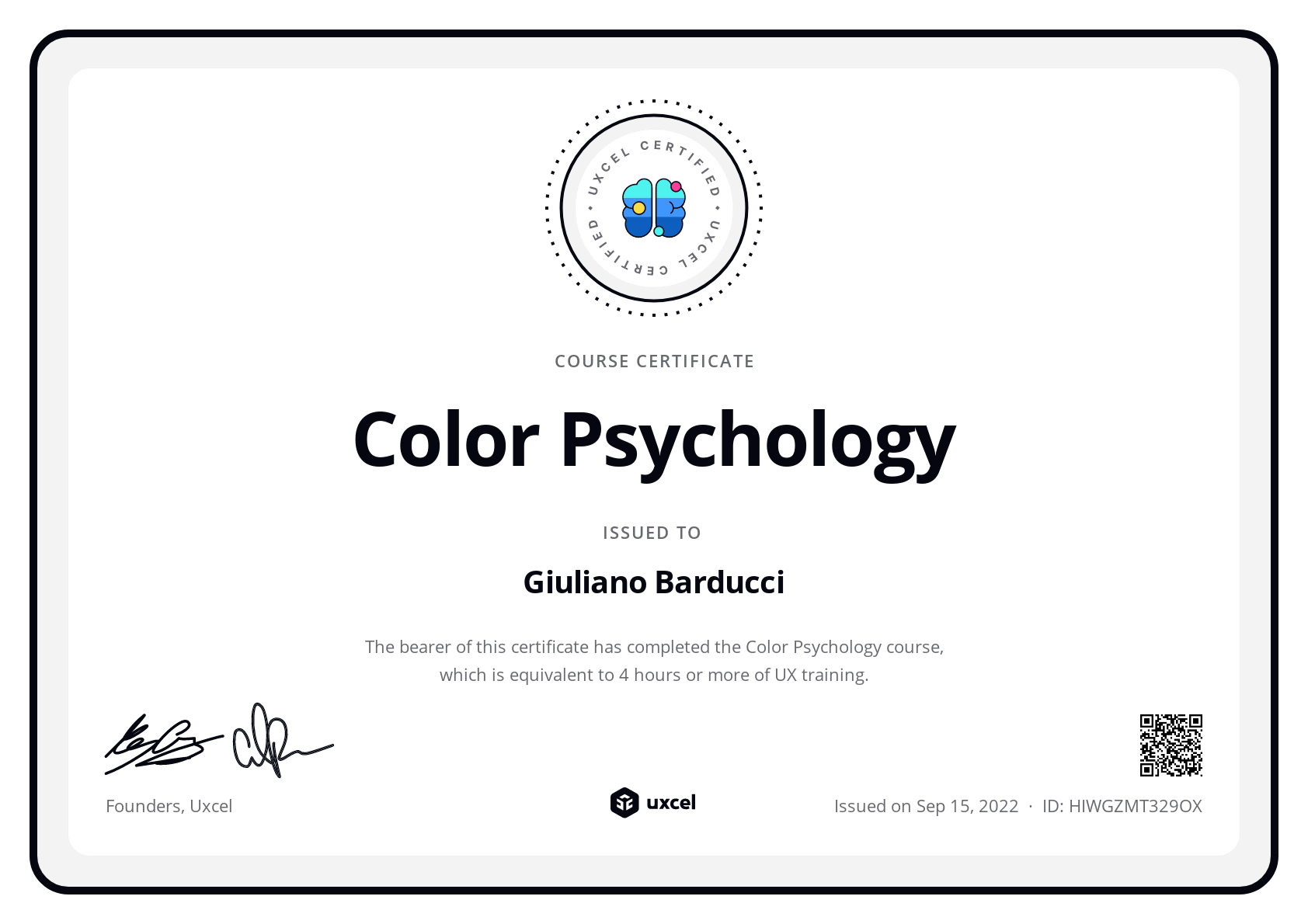 Uxcel certificate: Color Psychology