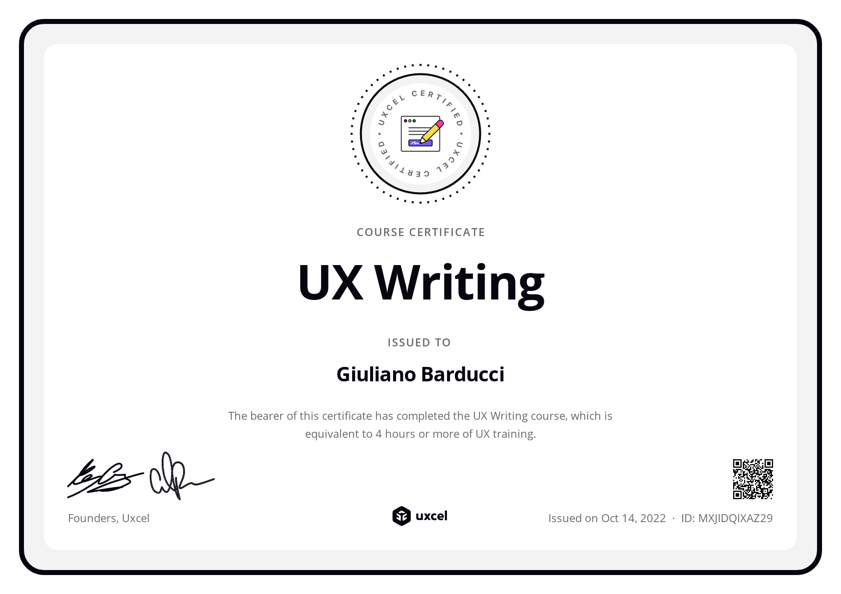 Uxcel certificate: UX Writing